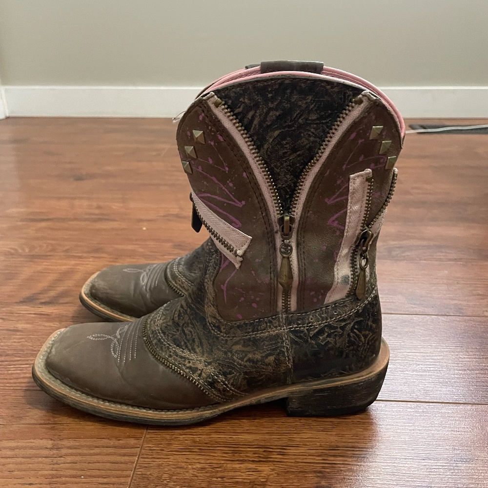Ariat Brown and Pink Ankle Boots - Picture 3 of 4